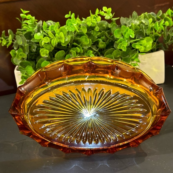 Vintage Fostoria Amber Art Glass Coin Oval Bowl - Picture 9 of 10